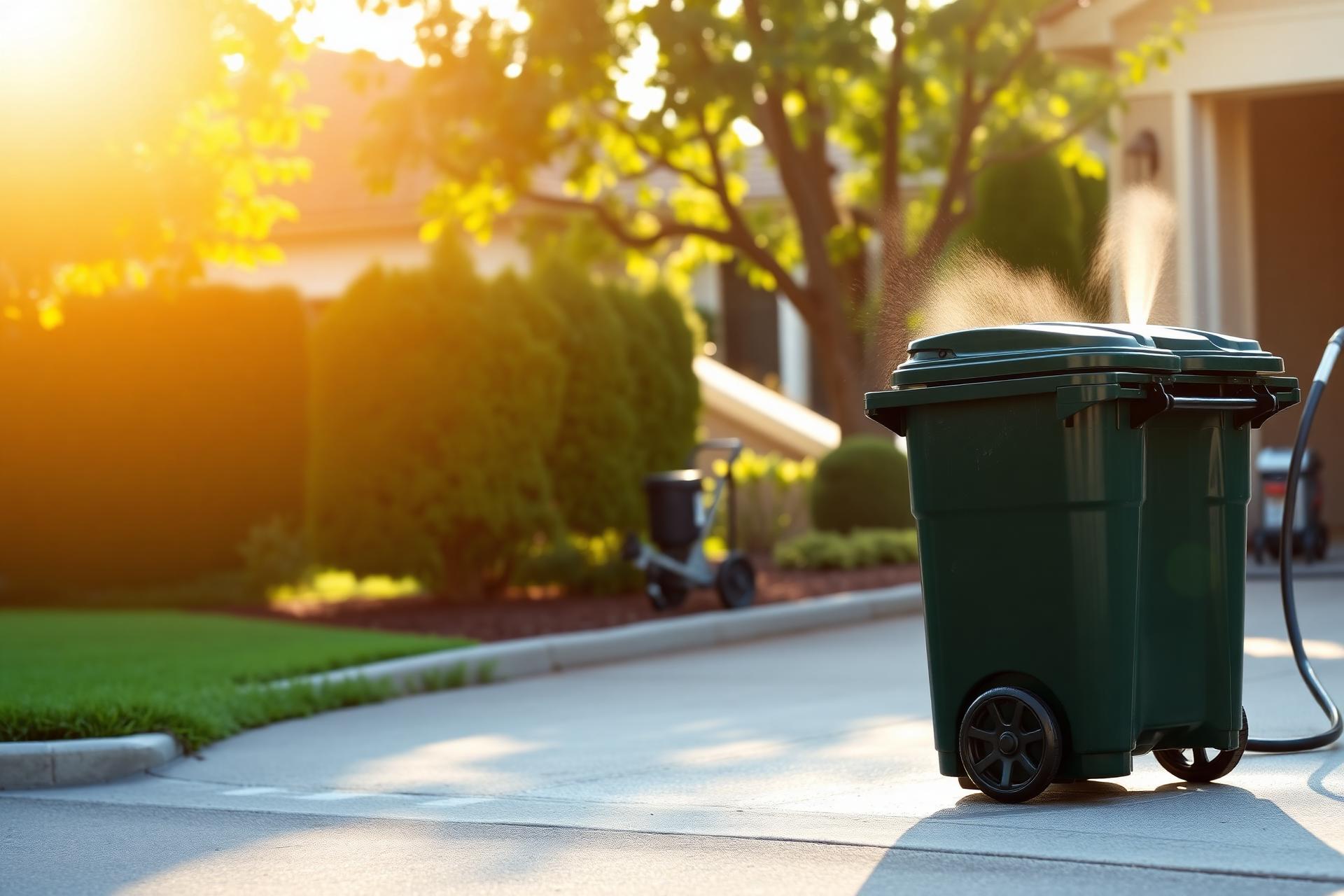 Freshly cleaned curbside trash bins